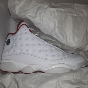 Jordan 13s white and red with extra black laces